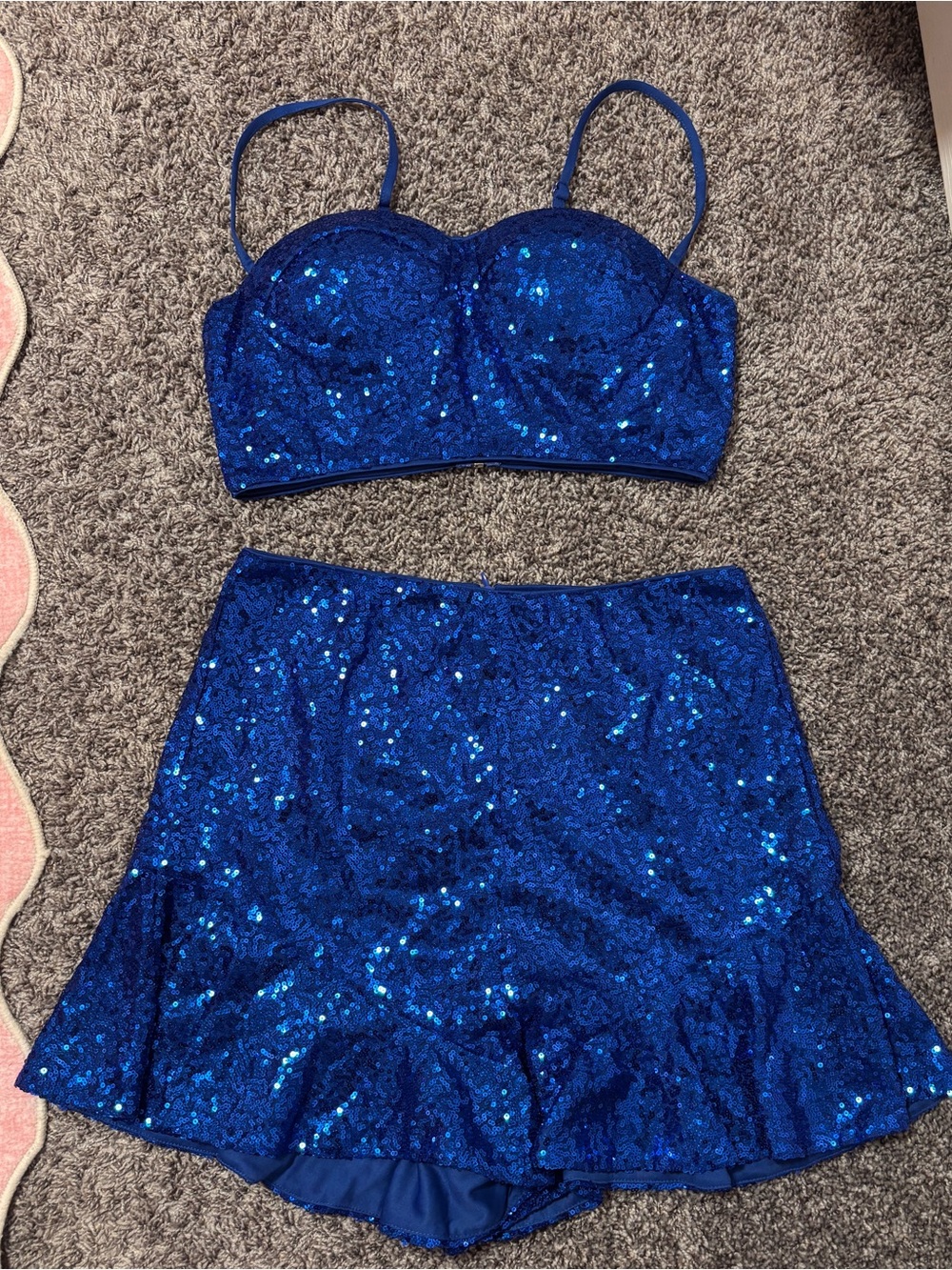 Blue Sequin Bustier Crop Top & Skirt/Skort Set - Women Intimates & Sleepwear